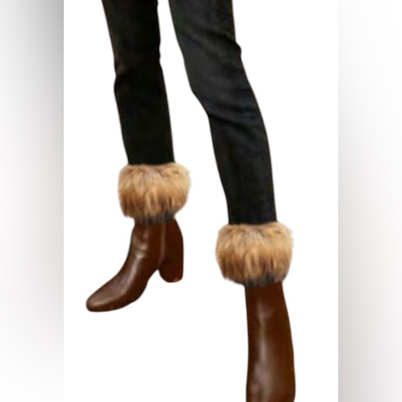 NWT Ganz Faux Fur Boot Cuffs Brown Gold Metallic Knit - Picture 4 of 11